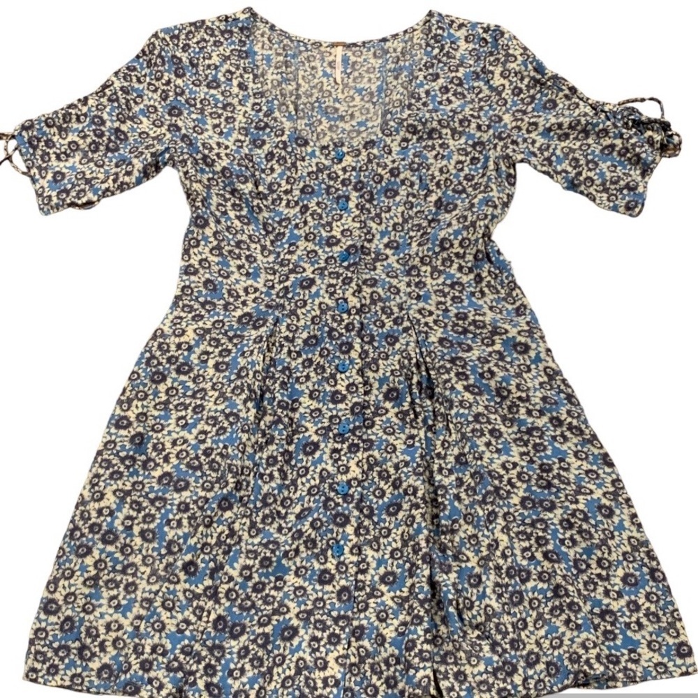 Free people Blue Floral Flare Dress Size Small